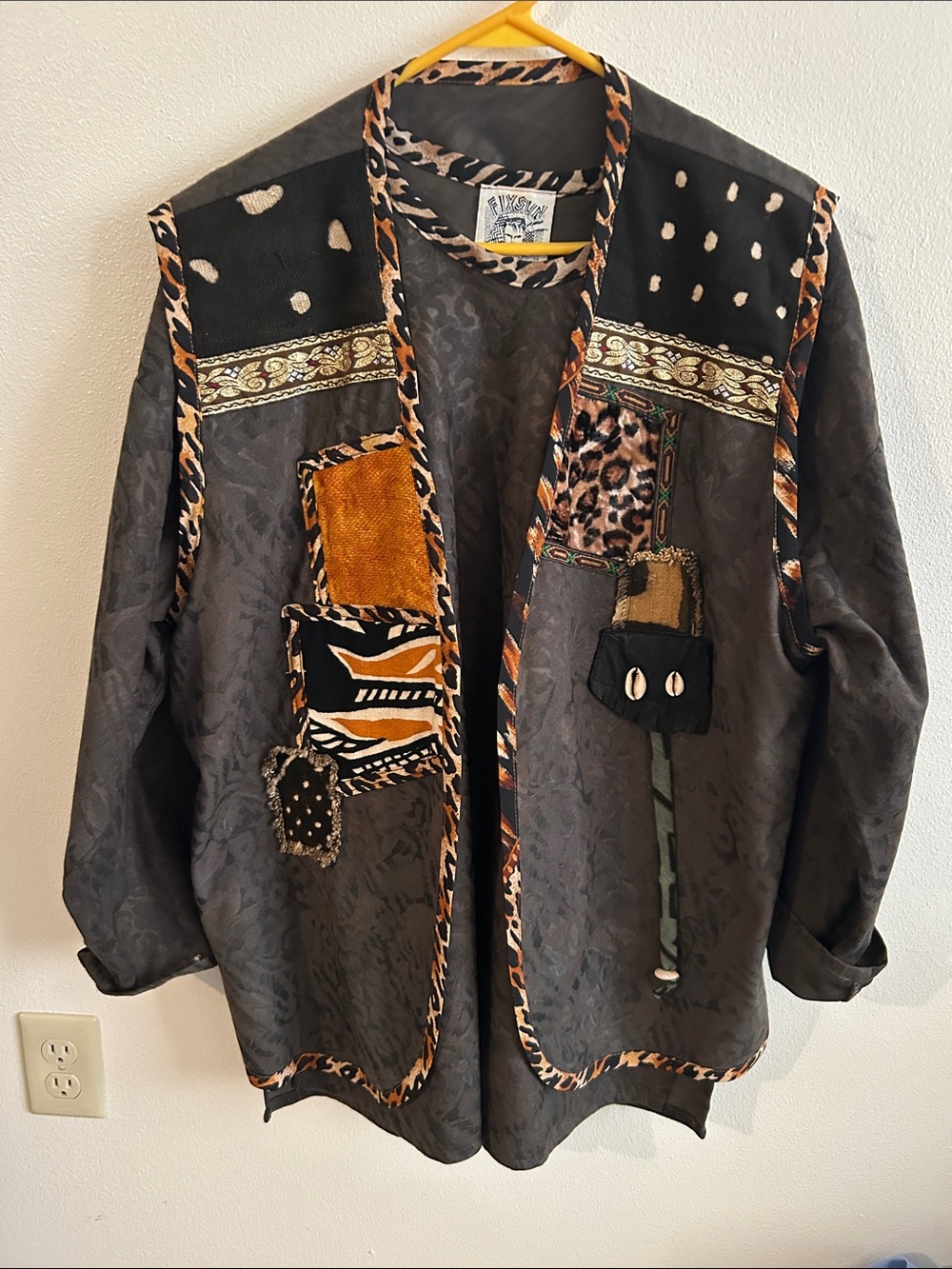 Vintage Olive Green Casual Patchwork Art-To-Wear Vest&Tunic Boho Lagenlook